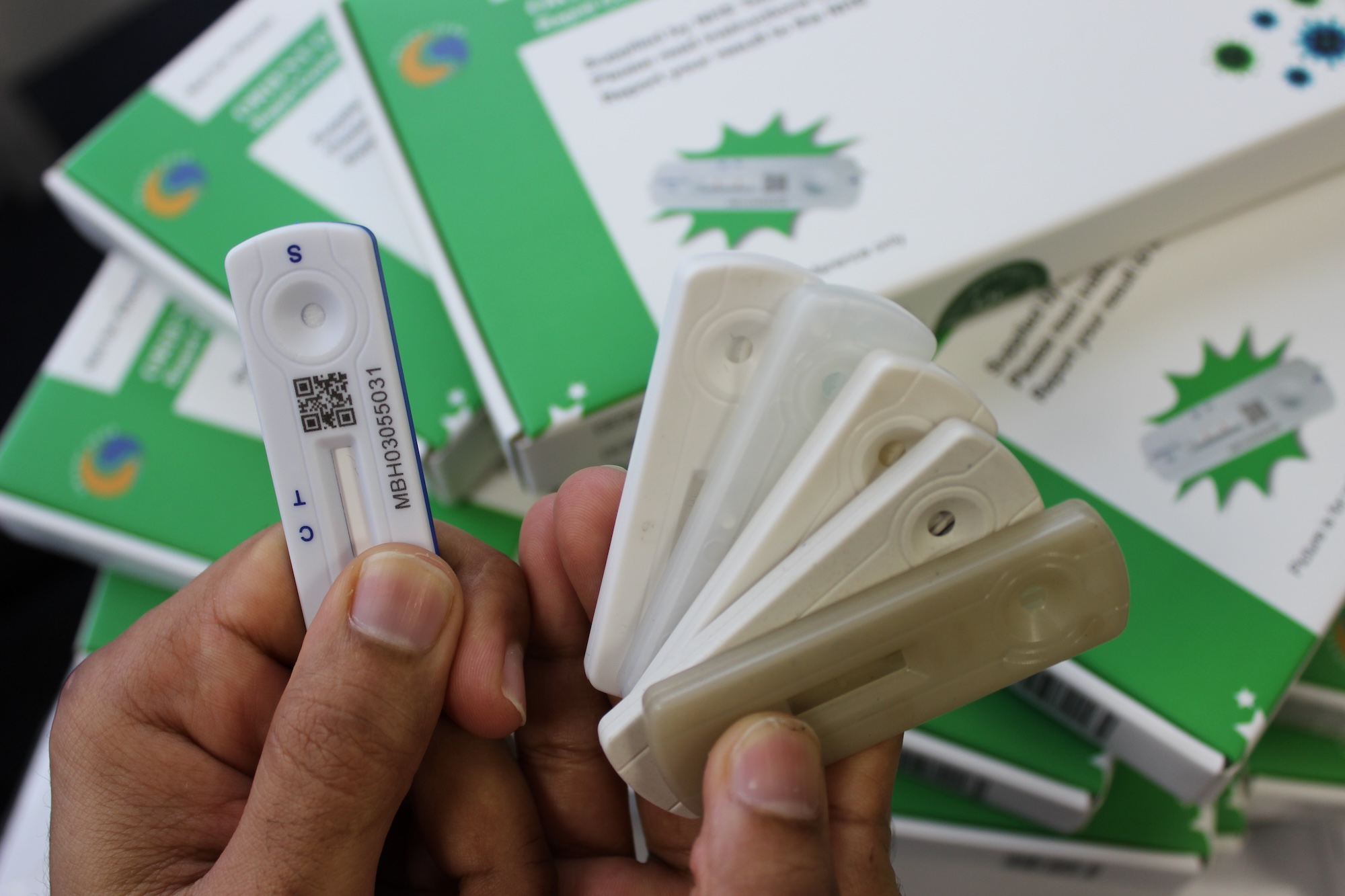 Examples of six different lateral flow tests