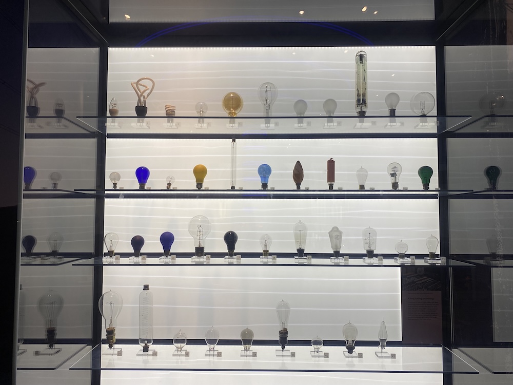 Rows of different lightbulbs in the Energise Gallery.
