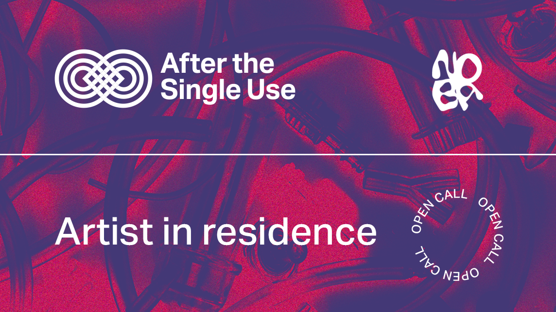 Artist in residence graphic in purple and red. 