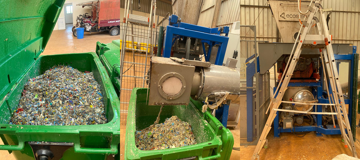 Neutralised waste removed from the Ecosteryl machine in large green bins.