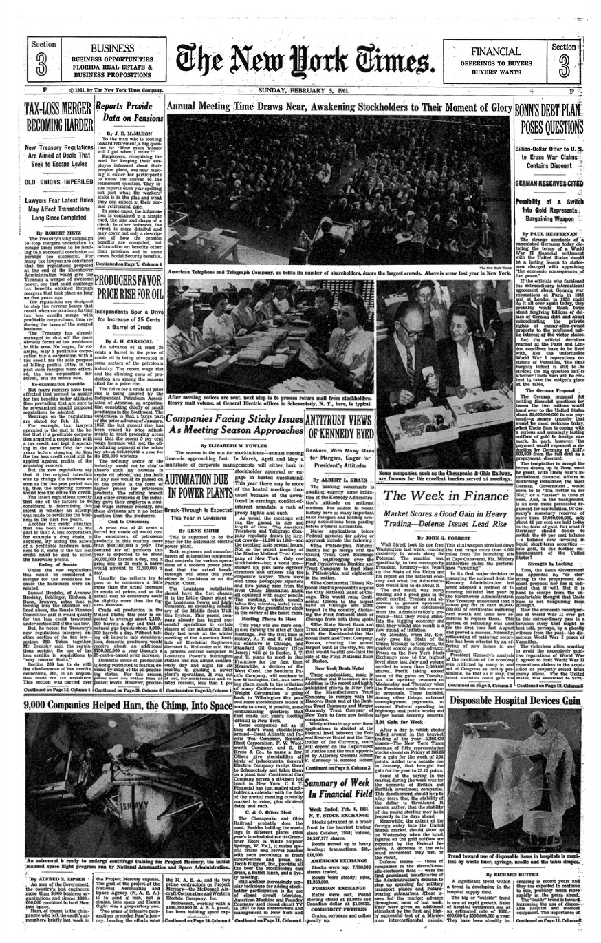 Front page of The New York Times with an article reading Disposable Hospital Devices Gain.