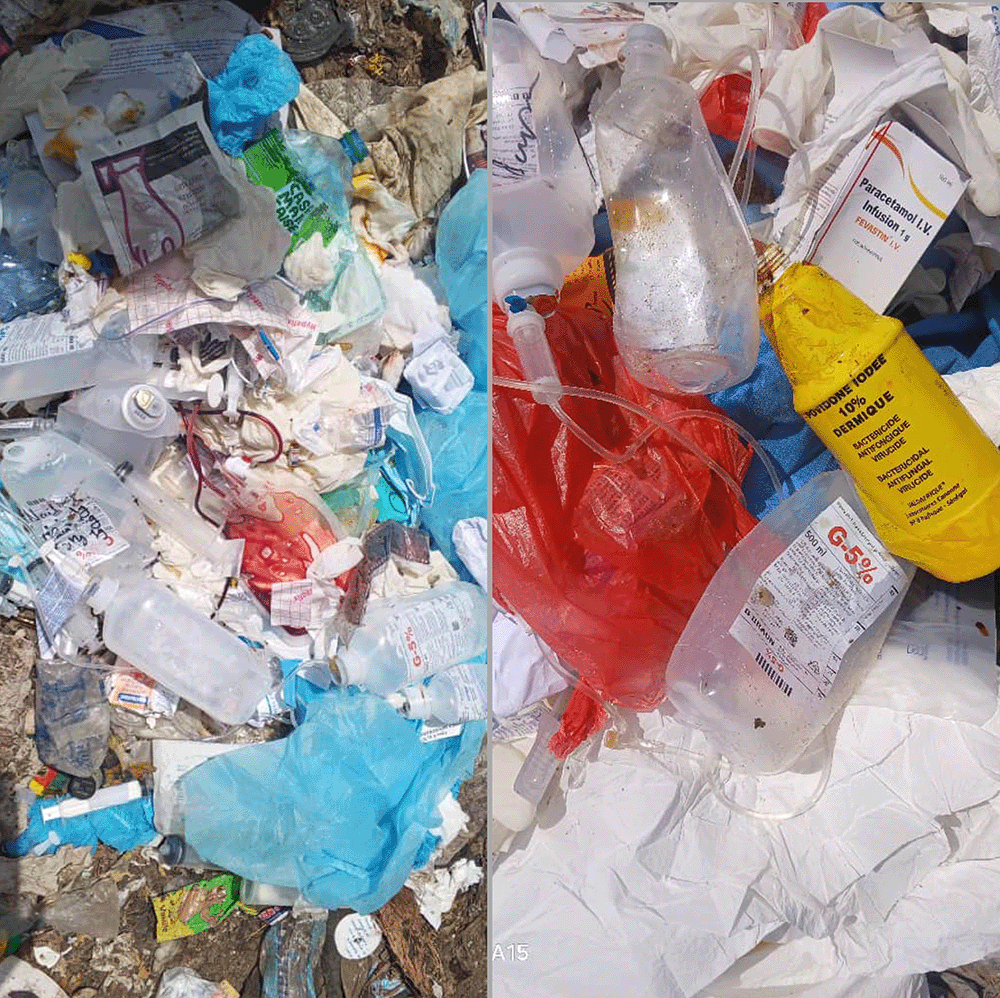 Biomedical waste dumped at the Mbeubeuss site.